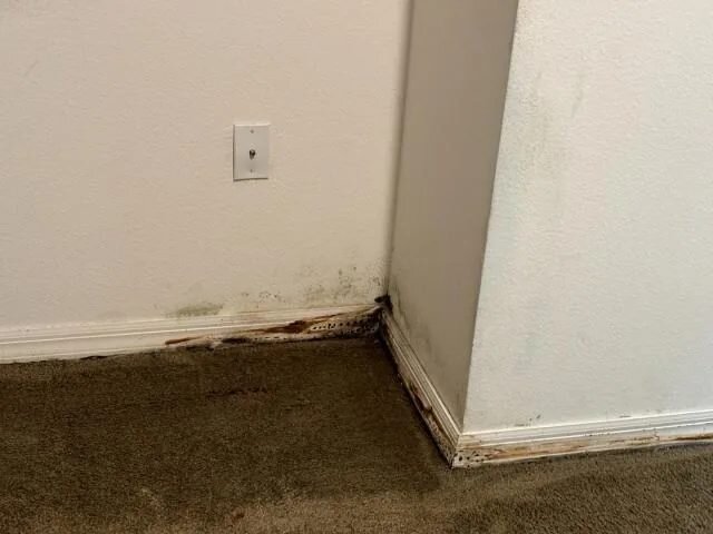 Visible wall and baseboard damage at 286 E Fiesta Key Loop in DeLand, Florida, before renovation