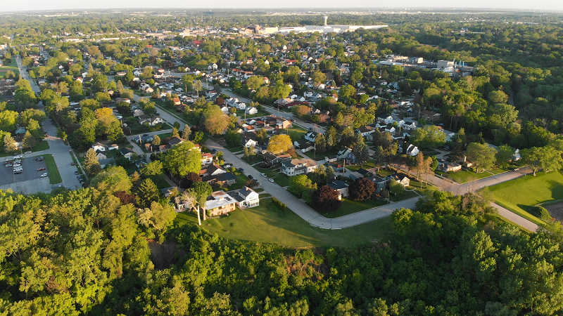 Aerial view of a residential area in Lincoln, Nebraska