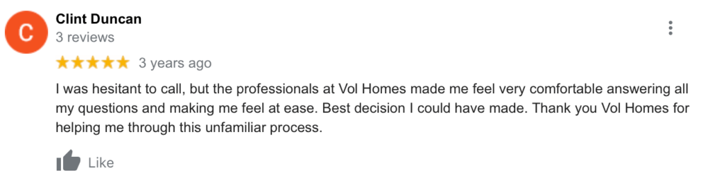 review of Vol Homes a cash housebuyer in TN. We buy so you can avoid the stress.