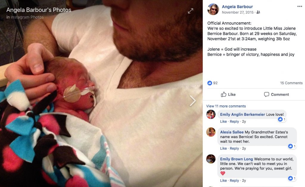 jolene - premature baby - the barbour family
