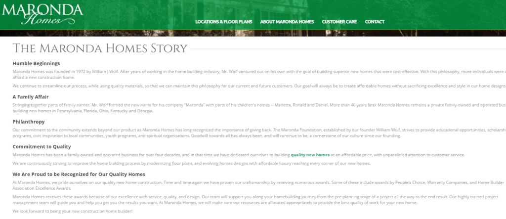 Maronda Homes- History