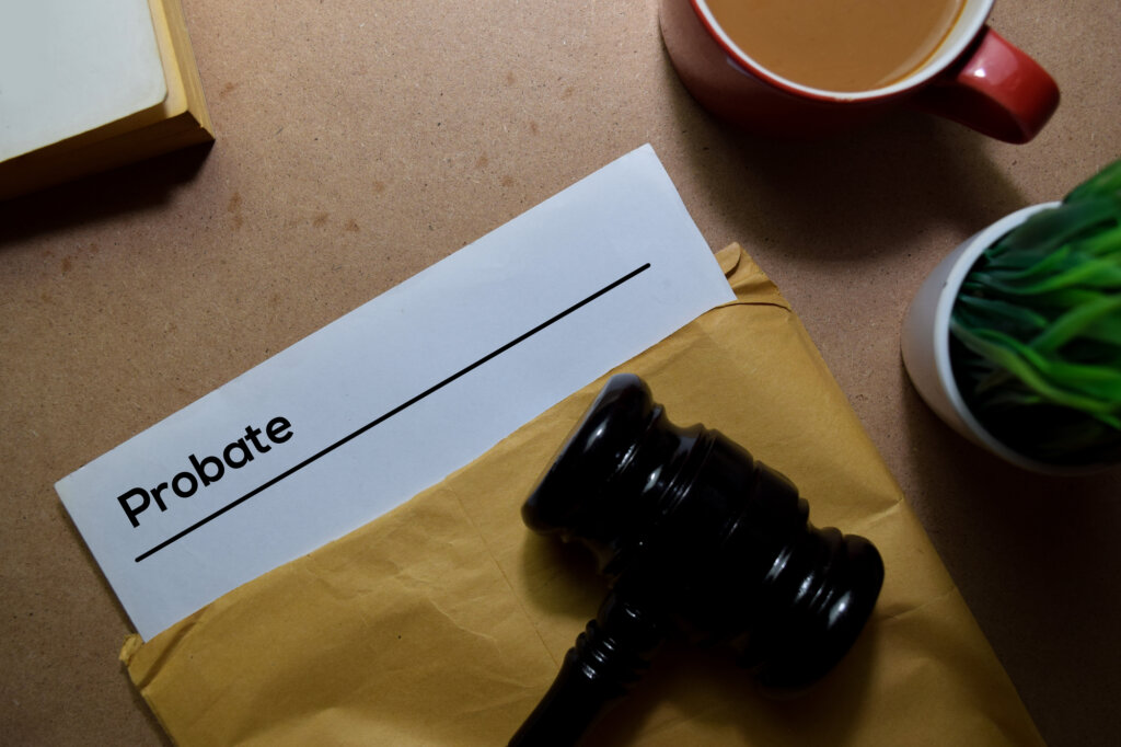 Probate in brown envelope and judges gavel.