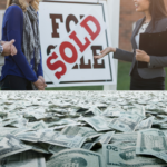 dollar bills and house sold board