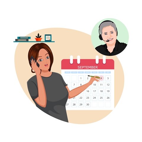 Woman talking on phone to owner of local house buying company