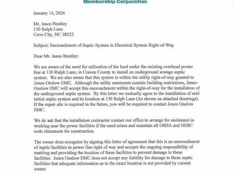 130 Ralph Ln Cove City NC Electric Company Waiver