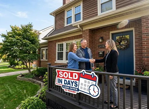 A happy homeowner shaking hands with a direct cash buyer in Toledo, Ohio, highlighting a fast and certain home selling process.