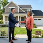 A homeowner shaking hands with a cash property investor outside a house in Toledo Ohio, illustrating local market data and direct real estate trends.
