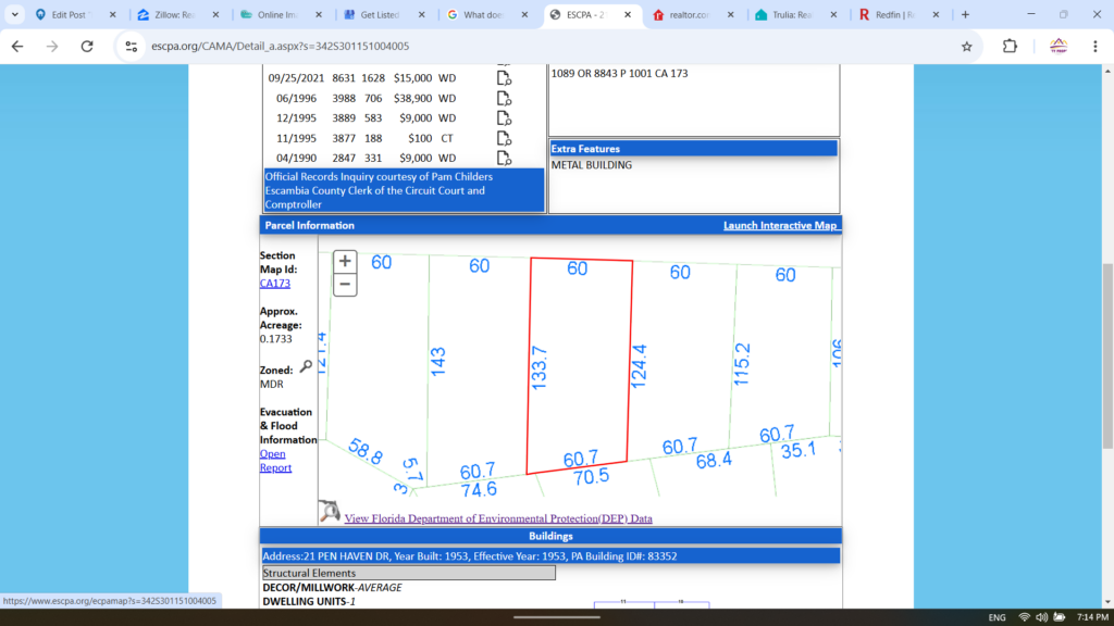 Picture of a property page on Escambia county property appraisal