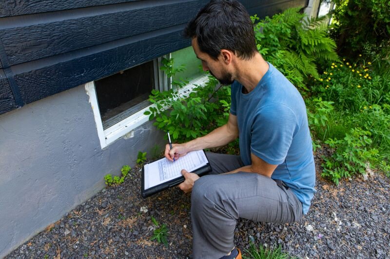 A home inspector goes through a checklist in a home inspection in Philadelphia, PA.