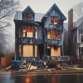 Burned Richmond VA home with visible exterior fire damage and boarded windows