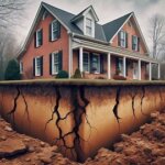 Cracked foundation wall on a Virginia brick house with visible damage
