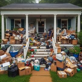 Virginia home exterior with cluttered porch and overgrown lawn