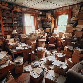Cluttered interior of an abandoned Virginia home filled with debris