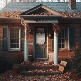 Virginia home with an overdue property tax notice pinned to the front door