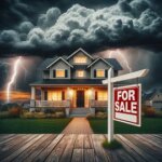 Virginia house with a for sale sign and storm clouds gathering in the background