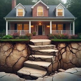 Virginia house with visible cracks in brick foundation and uneven steps