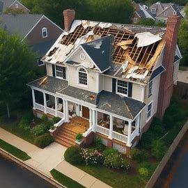 Richmond VA house with damaged roof shingles and signs of leaks