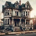 Damaged house in Richmond VA with boarded windows and visible roof issues