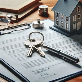 Title paperwork on a wooden desk with a Virginia house key beside it