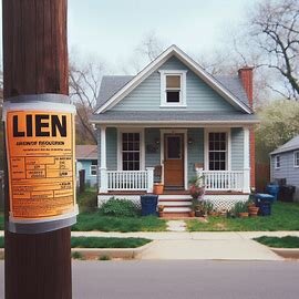 Virginia house with a legal lien notice posted on the front door