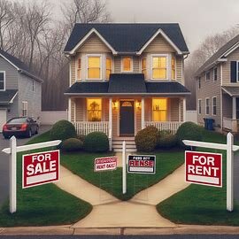 Virginia home with “For Rent” and “For Sale” signs side by side