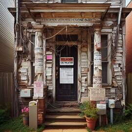 Richmond VA house with visible exterior code violations and city notice on the door