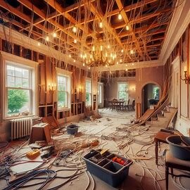 Richmond VA home with visible unpermitted electrical and framing work