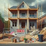 Richmond VA home with red stop work order sign on a partially built structure