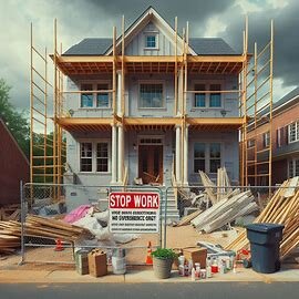 Richmond VA home with red stop work order sign on a partially built structure