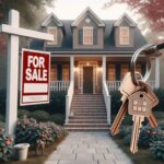 Virginia house with a For Sale sign and two sets of keys on the porch