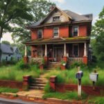 Exterior of a family home in Virginia with overgrown grass and a mailbox out front