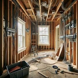 Old Virginia house with exposed wiring and unfinished renovations