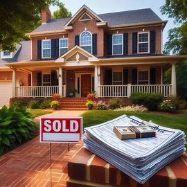 Virginia home with sold sign and cash offer paperwork on front step