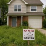 Virginia home with HOA violation notice taped to door