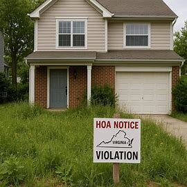 Virginia home with HOA violation notice taped to door