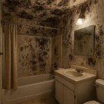 Virginia home bathroom showing visible black mold on ceiling and tiles