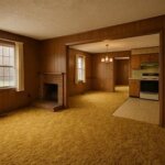 Outdated 1970s-style house in Virginia with old carpet and paneling