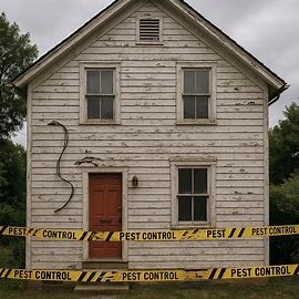 House in Virginia with pest control warning signs and rodent damage