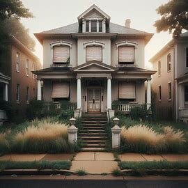 Empty Richmond VA house viewed from sidewalk with mailbox and overgrown yard