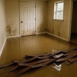 Virginia home with visible water damage in basement
