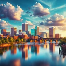 Richmond Virginia skyline with the James River in view
