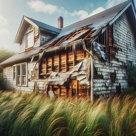 House in Virginia with visible storm damage to roof and siding