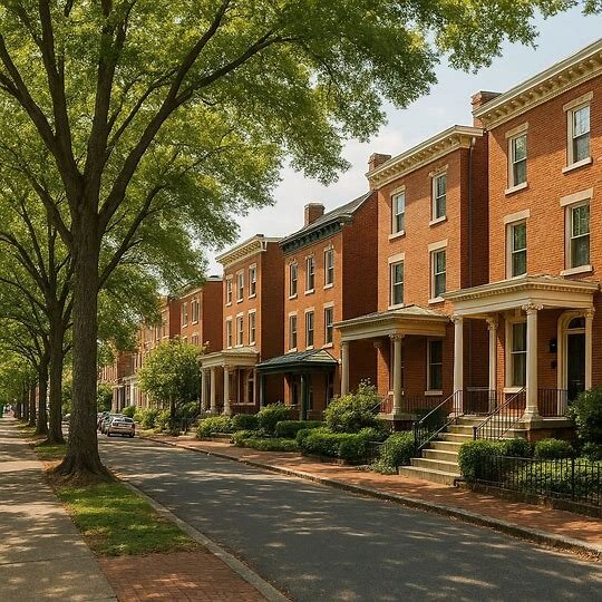Residential street in Richmond Virginia with historic brick homes
