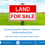 Land for sale sign in a green field for a House Deals GTA blog about vacant land for sale in Ontario.