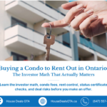 Hand holding condo keys in front of a condo building for an Ontario rental property investing article by House Deals GTA.