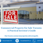 For sale sign in front of a commercial property building in Toronto, representing investment opportunities.