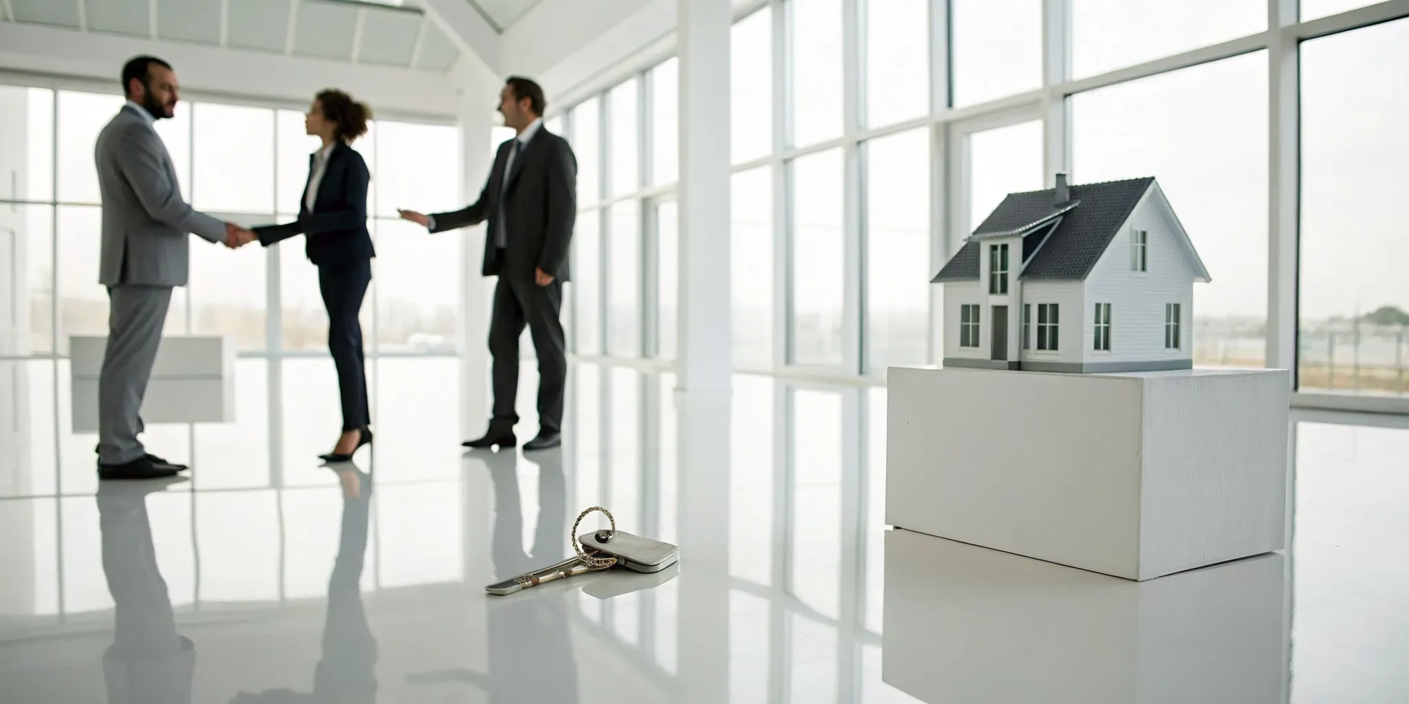 A handshake over a house model and keys after deciding on the best way to sell my house.A handshake over a house model and keys after deciding on the best way to sell my house.