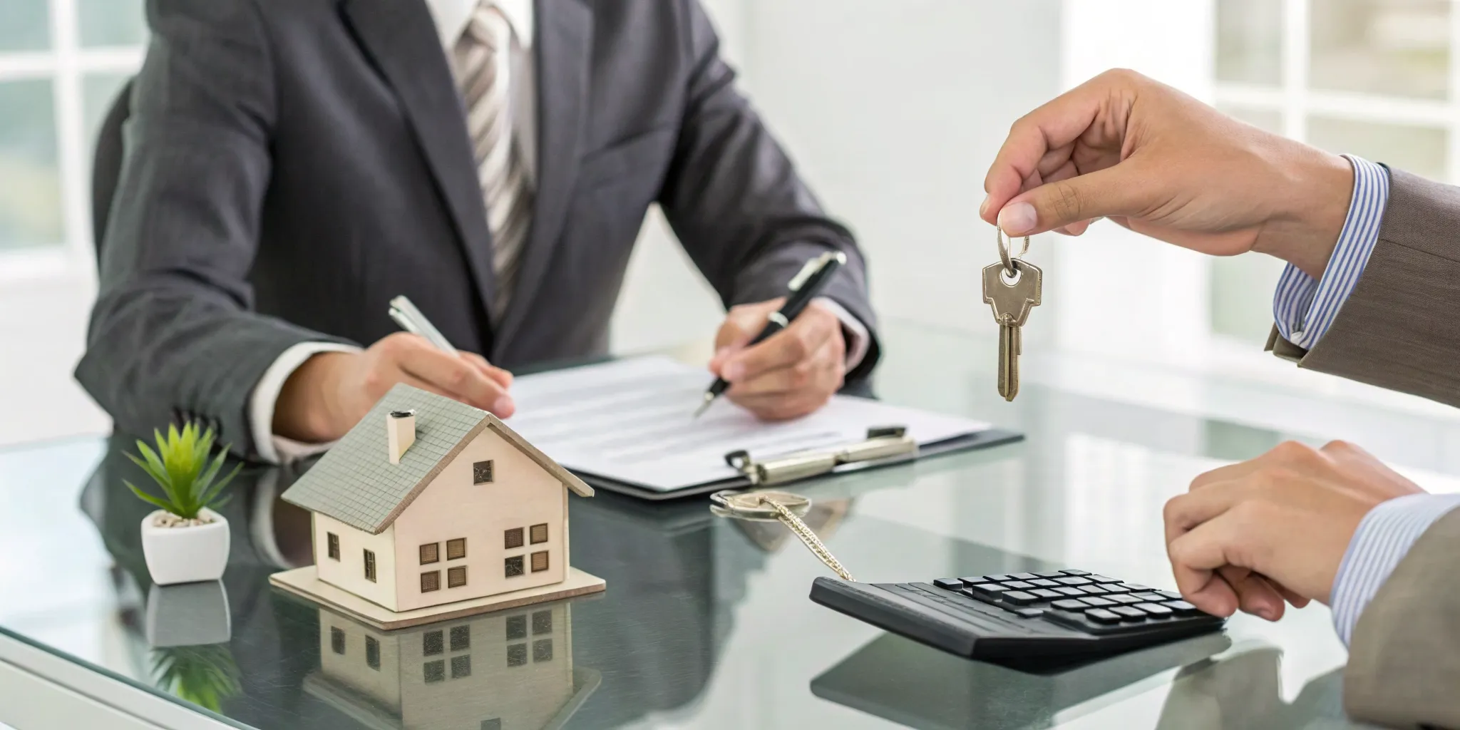A homeowner selling a house that needs repairs for cash at a real estate closing.