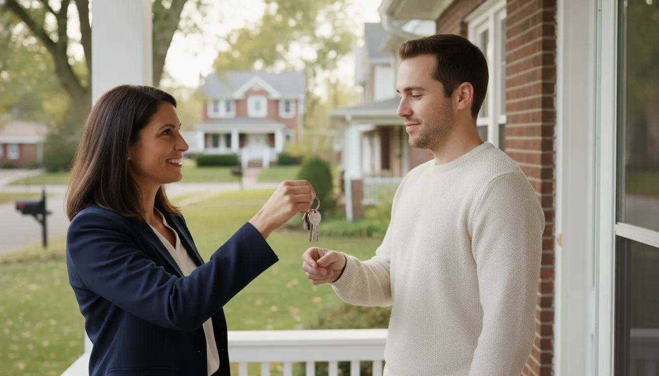 Local home buyer advisor speaking with a Michigan homeowner at the front door