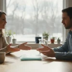 Michigan homeowner reviewing cash-sale closing documents with a local buyer